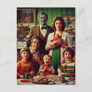 Spooky jul Horror Retro Family Porträtt Vykort