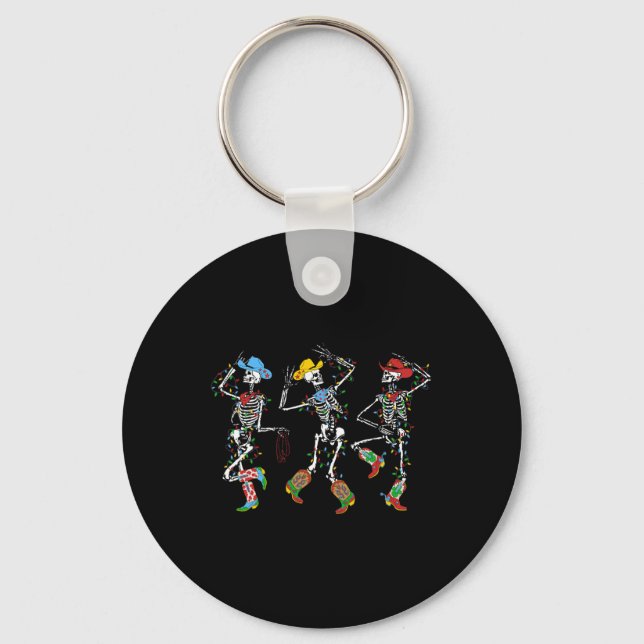 Spooky jul Skeleton Dancing Western CowboyX Nyckelring (Framsida)