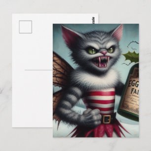 Spooky jul-skräcken Kattunge Fairy med Eggnog Vykort
