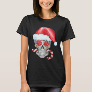 Spooky jul Skull Wearing Santa Hat T Shirt
