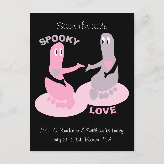 Spooky kärlek, spökfötter, spara datum meddelande vykort (Framsida)