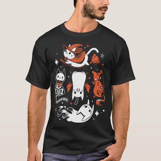 Spooky Kattunge Crew - Halloween Cats T Shirt (Framsida)