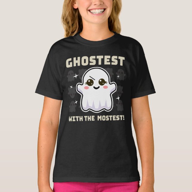 Spooky Kawaii Ghost Halloween Girl's T-Shirt (Framsida)