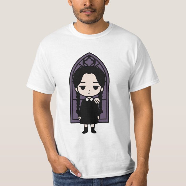 Spooky Kawaii Goth Girl | Mörk Academia Sticker T Shirt (Framsida)