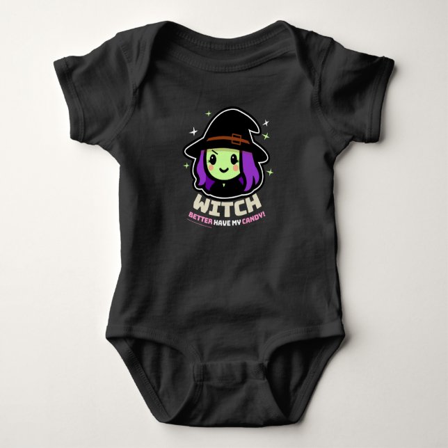 Spooky Kawaii Witch Halloween Baby Bodykostym T Shirt (Framsida)