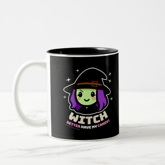 Spooky Kawaii Witch Halloween Coffee Mugg (Vänster)