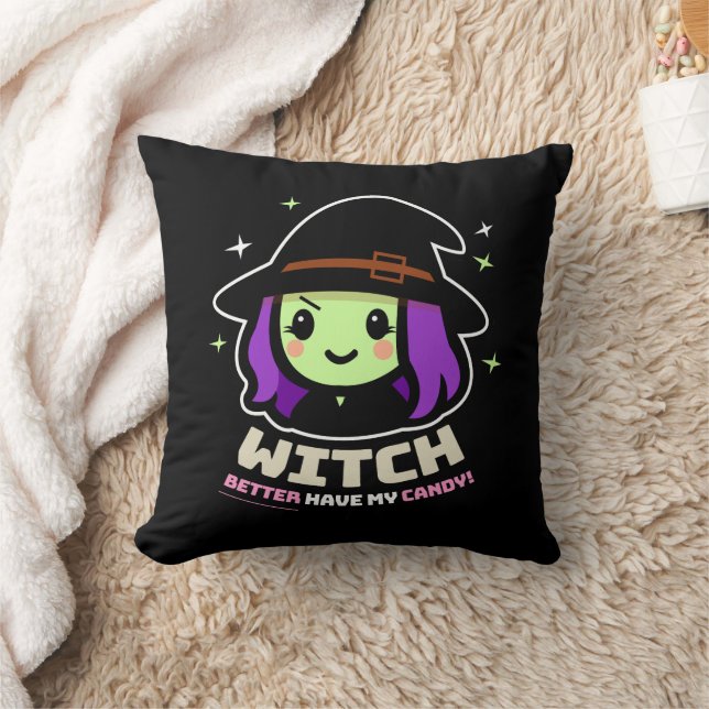 Spooky Kawaii Witch Halloween Dekorativ kudde (Filt)