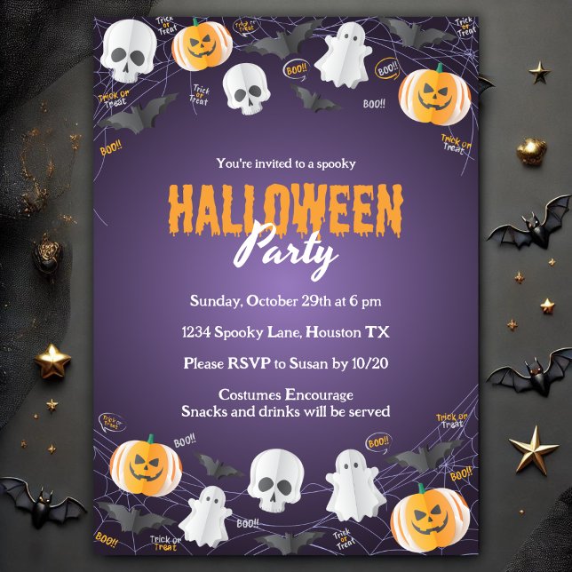 Spooky Kids Costume Party Bus eller godis Hallowee Inbjudningar (Spooky Kids Costume Party Trick or Treat Halloween Invitation Template)