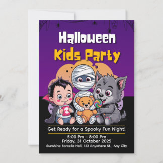 Spooky Kids Halloween Party Invitation Inbjudningar