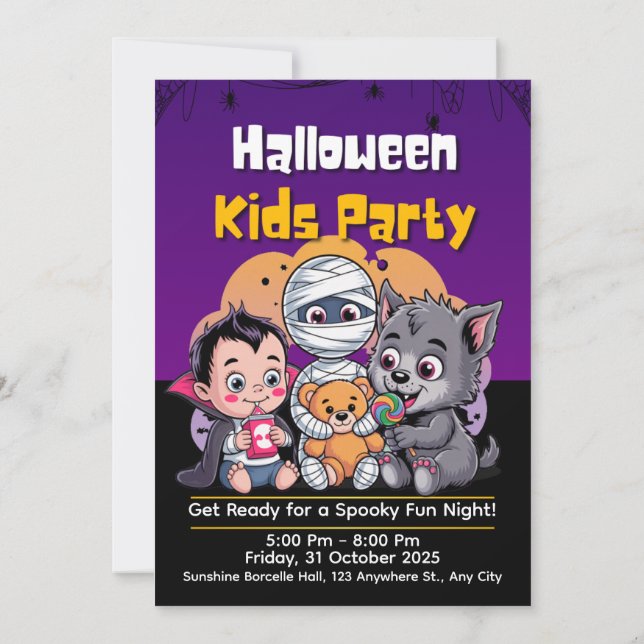 Spooky Kids Halloween Party Invitation Inbjudningar (Baksida)