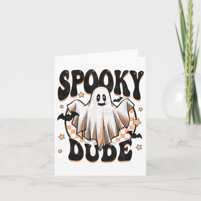 Spooky Killen Groovy Ghost Halloween Costume Kids  Kort (Framsida)