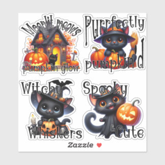 Spooky Kittens och Jack-o'-Lanterns Sticker Lakan Klistermärken