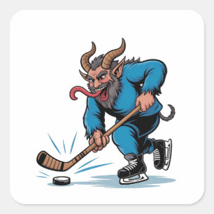 Spooky Krampus Spela Ice Hockey jul Fyrkantigt Klistermärke