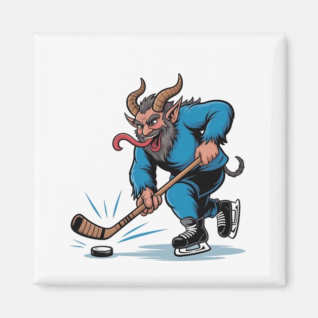 Spooky Krampus Spela Ice Hockey jul Magnet (Framsidan)