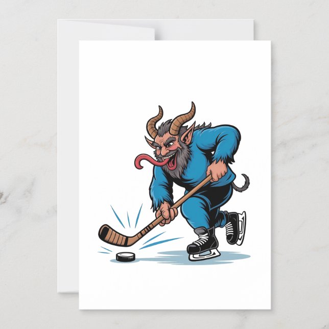 Spooky Krampus Spela Ice Hockey jul Magnetisk Inbjudningskort (Framsida)