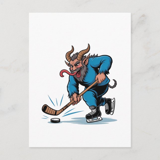 Spooky Krampus Spela Ice Hockey jul Meddelande Vykort (Framsida)