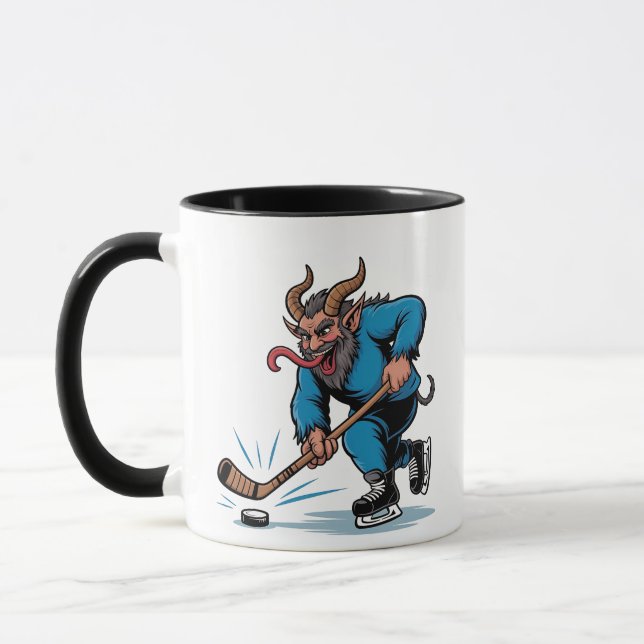 Spooky Krampus Spela Ice Hockey jul Mugg (Vänster)