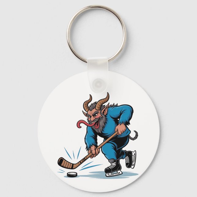 Spooky Krampus Spela Ice Hockey jul Nyckelring (Framsida)