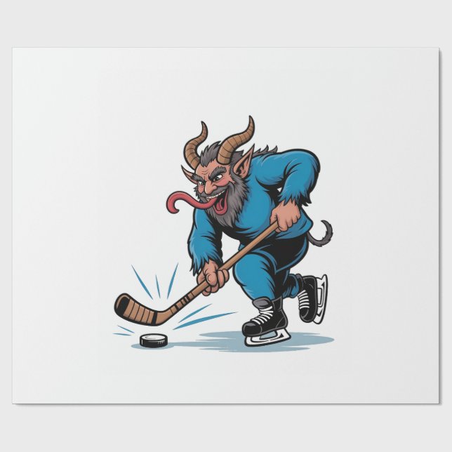 Spooky Krampus Spela Ice Hockey jul Presentpapper (Platt)