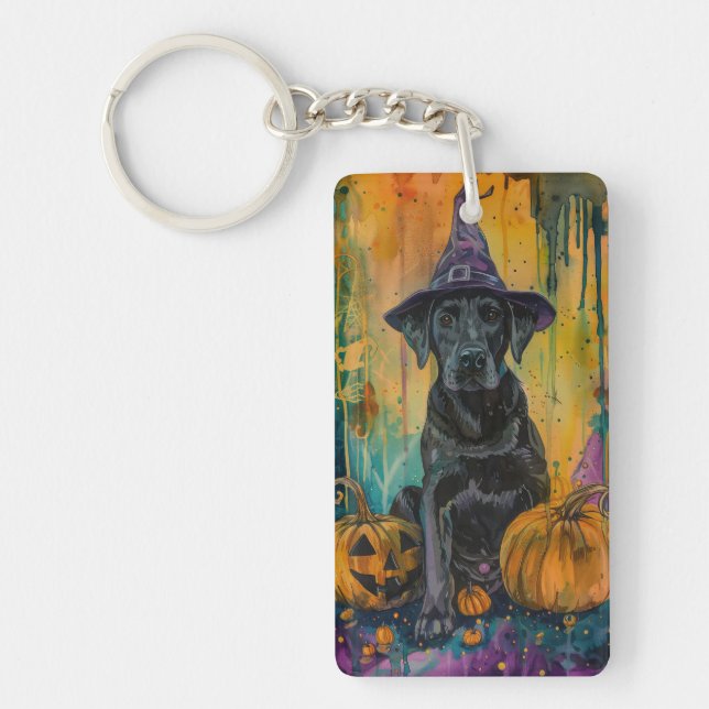 Spooky Labrador Hund Halloween Witch och Pumpkin (Framsidan)