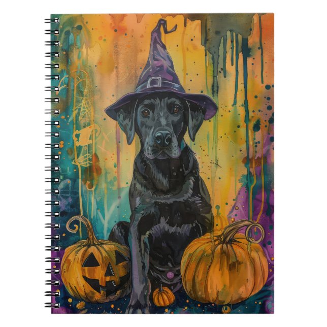 Spooky Labrador Hund Halloween Witch och Pumpkin Anteckningsbok (Framsidan)