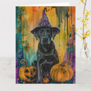 Spooky Labrador Hund Halloween Witch och Pumpkin Kort