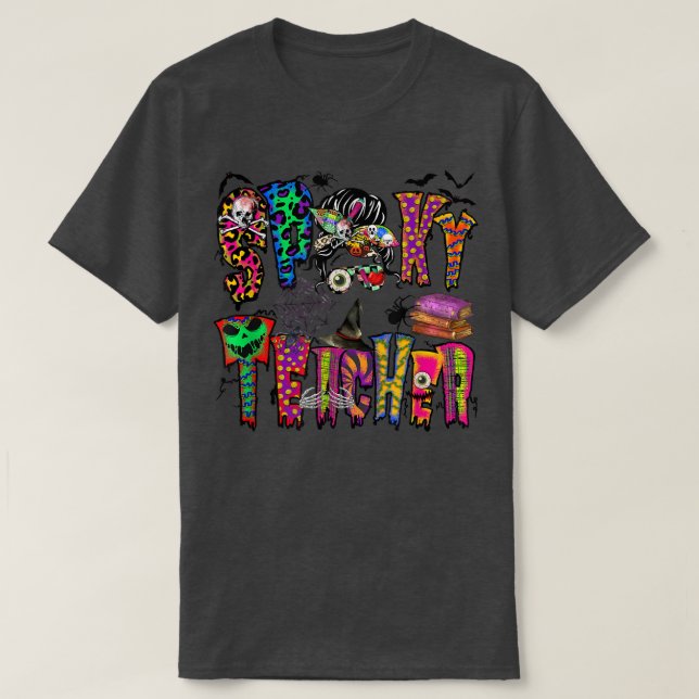 Spooky-lärarelände bun Halloween T Shirt (Design framsida)
