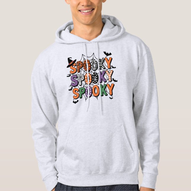 Spooky Lettering Witch Hat och Fladdermus Hallowee Hoodie (Framsida)