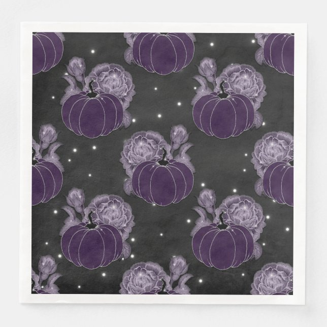 SPOOKY LILA HALLOWEEN PUMPKINS FLOWERS PAPPERSSERVETT (Framsida)