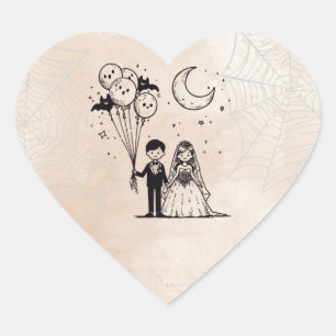 Spooky Little Couple Hjärtformat Klistermärke