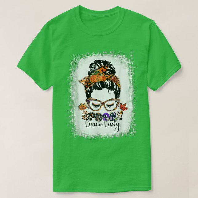Spooky Lunch Dam Funny Messy Bun Bleached Hallowed T Shirt (Design framsida)