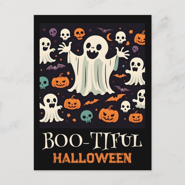 Spooky Lycklig Ghost Boo-tiful Halloween Helg Vykort (Framsida)