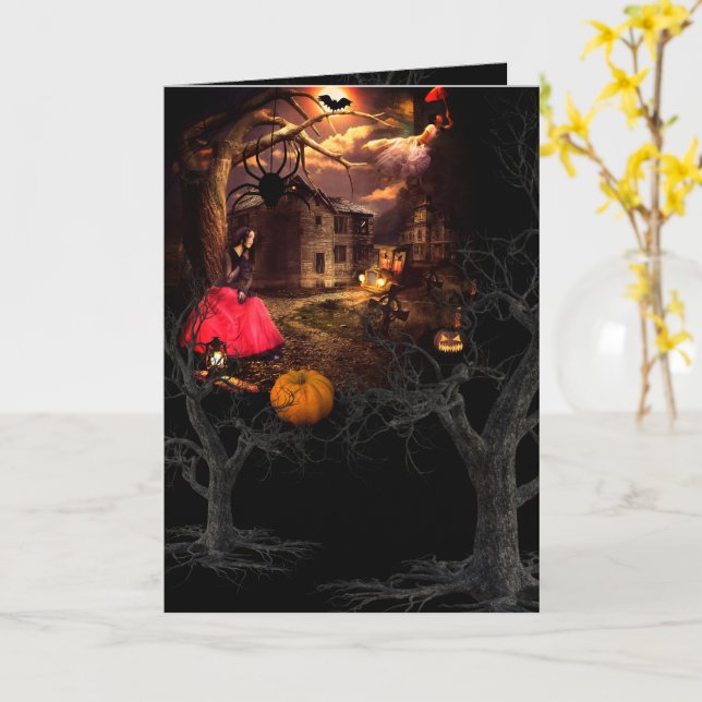 Spooky Lycklig Haunting Halloween-kort Kort (Gul blomma)