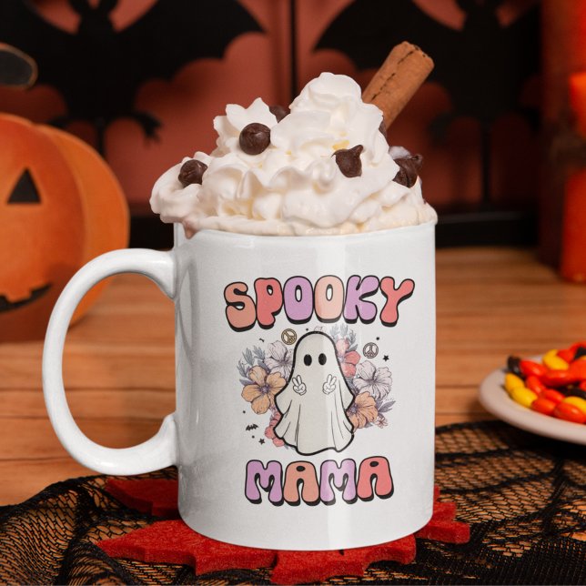 Spooky Mama Funny Halloween Ghost Kaffemugg (Skapare uppladdad)