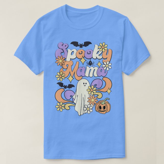 Spooky Mamma Blommigt Ghost Boo Mamma och Babe Mat T Shirt (Design framsida)