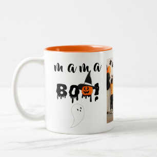 Spooky Mamma Boo Orange Halloween Family Photo Två-Tonad Mugg