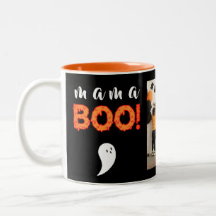 Spooky Mamma Boo Orange Halloween Family Photo Två-Tonad Mugg