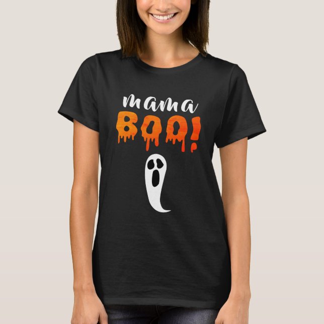 Spooky mamma Boo Orange Halloween Family T Shirt (Framsida)