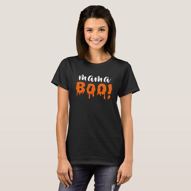 Spooky mamma Boo Orange Halloween Family T Shirt (Hel framsida)