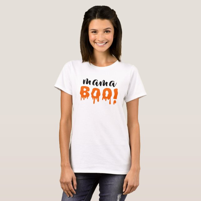 Spooky mamma Boo Orange Halloween Family T Shirt (Hel framsida)