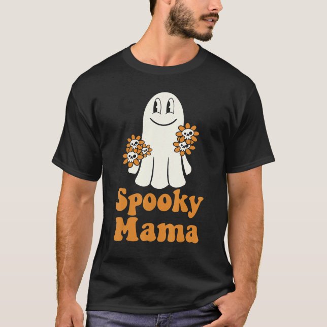 Spooky Mamma Groovy Halloween Blommigt Ghost Spook T Shirt (Framsida)