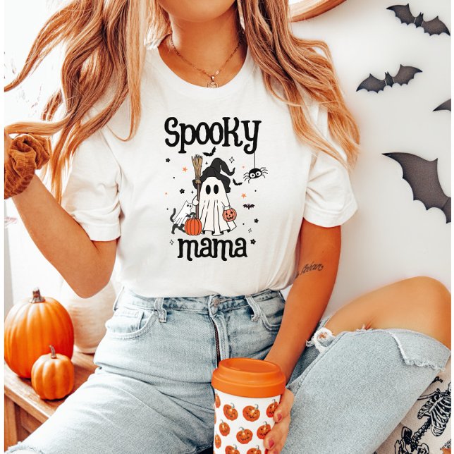 Spooky Mamma Halloween - Cute Ghost, Cat & Pumpkin T Shirt (Skapare uppladdad)