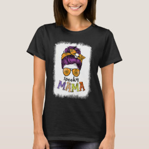 Spooky Mamma Halloween Messy Bun Hair Skull Spooky T Shirt