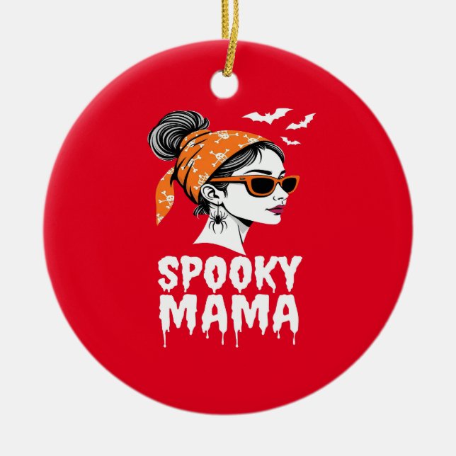 Spooky Mamma Halloween Retro Design Julgransprydnad Keramik (Framsidan)