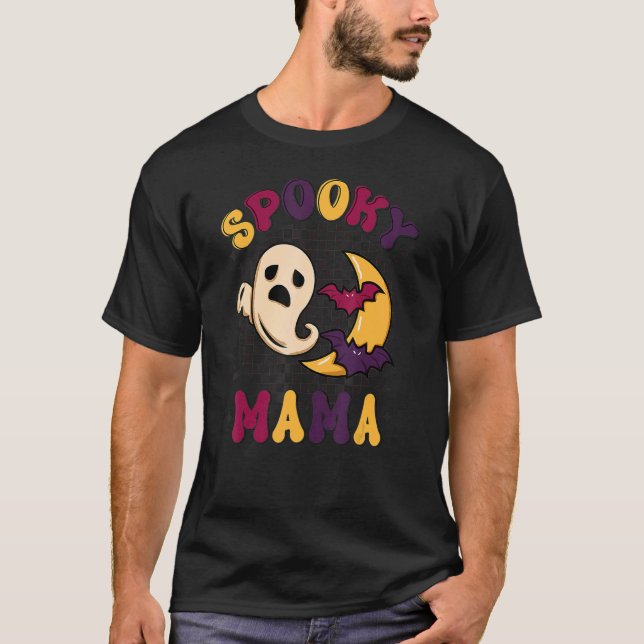 Spooky Mamma Halloween Retro Groovy Ghost Group Co T Shirt (Framsida)