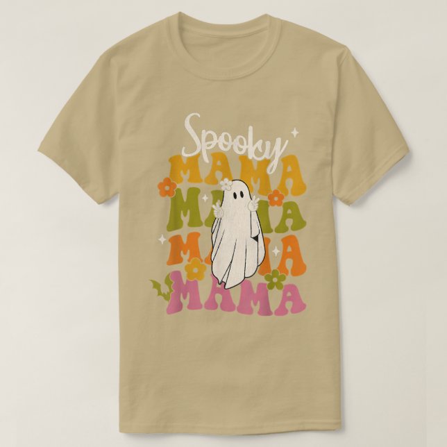 Spooky Mamma Hippie Blommigt Ghost Retro Groovy Ha T Shirt (Design framsida)
