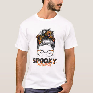 Spooky Mamma Leopard Bandana Messy Bun Halloween C T Shirt
