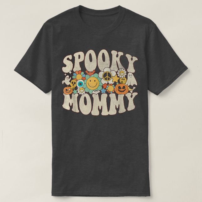 Spooky Mamma Matching Retro Halloween Ghost Boo T Shirt (Design framsida)