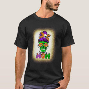 Spooky Mamma Messy Bun Skull Halloween Costume Mom T Shirt