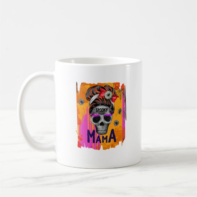 Spooky Mamma - Messy Bun Skull Kaffemugg (Vänster)